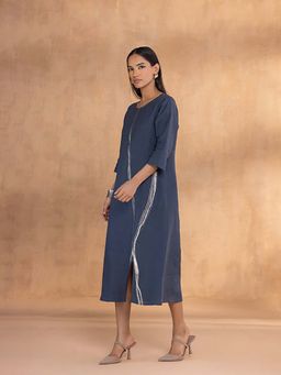 Kaveri - Navy Blue Threads Slice Dress
