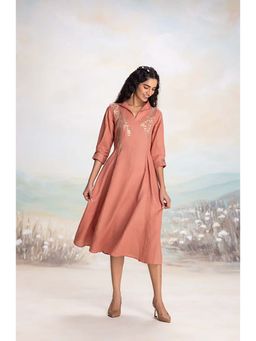 Kaveri - Peach Golden Leaf Dress