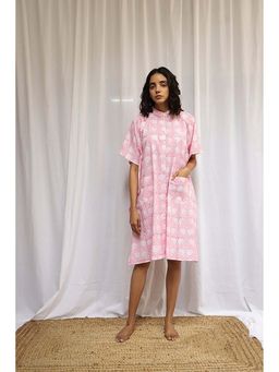 Fancy Pastels - Pink Raindrops Shirt Kaftan Dress