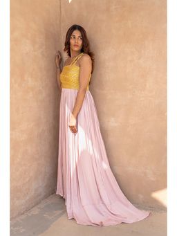 NEORA BY NEHAL CHOPRA - Pink Solid/Plain Shoulder Straps Maxi Dress