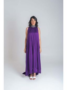 NEORA BY NEHAL CHOPRA - Purple Solid/Plain High Neck Maxi Dress