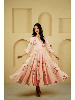 Mangalmay By Aastha - Pink V-Neck Floral Midi Dress