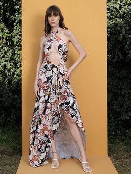 MANDIRA WIRK - Black Rose Printed Spandex Dress