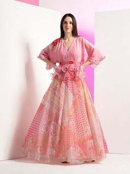 MANDIRA WIRK - Patchy Flora Embroidered Peplum Maxi Dress