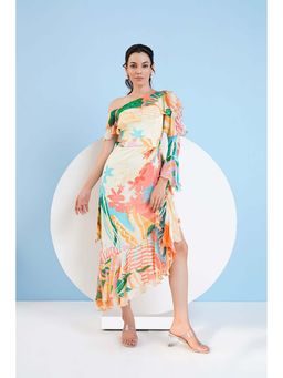 MANDIRA WIRK - Tropical Crush Asymmetric Midi Dress