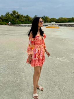 MANDIRA WIRK - Orange Pastoral Mist Mushroom Mini Dress