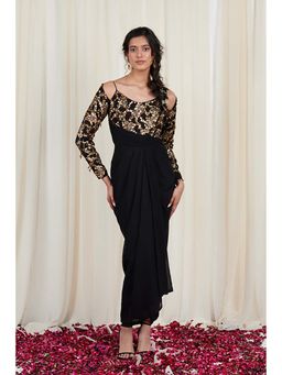 RIRASA - Hanspaksha Black Embroidered Drape Dress