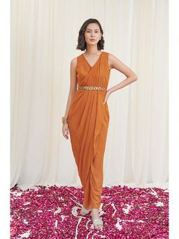 RIRASA - Shivalinga Mustard Drape Dress with Embroidered Belt