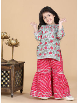 AJ Dezines - Floral Print Kurta with Sharara for Girls Pink (Set of 2)