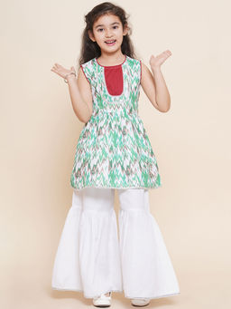 AJ Dezines - Cotton Printed Sleeveless Kurta Sharara for Girls White (Set of 2)