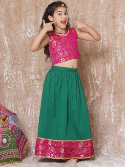 AJ Dezines - Blended Banarasi Pattern Lehenga Choli for Girls Pink (Set of 2)