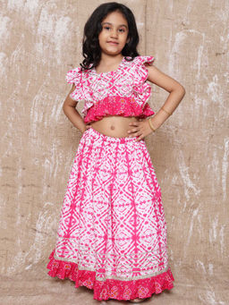 AJ Dezines - Cotton Bandhani Print Sleeveless Lehenga Choli for Girls Pink (Set of 2)
