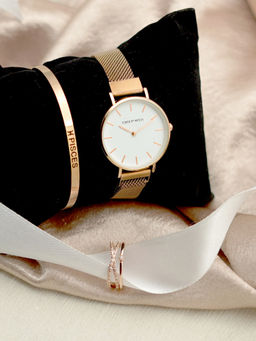 Joker and Witch - Joker & Witch White Stainless Steel Watch and Bracelet With Ring (Set of 3)