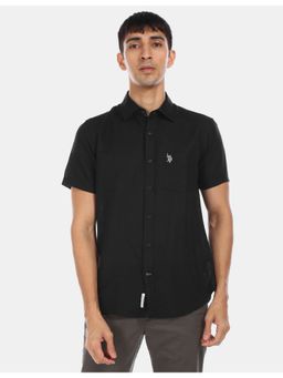 U.S. POLO ASSN. - Black Short Sleeve Cotton Linen Shirt