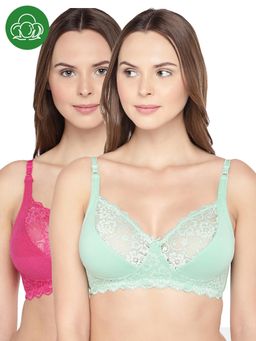 Inner Sense - Organic Cotton Antimicrobial Laced Non-Padded Bras -Multi-Color