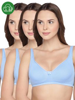 Inner Sense - Organic Cotton Antimicrobial Seamless Side Support Bras (Pack Of 3)-Blue