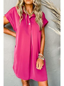 PARTIQ - Rose Pink Buttoned Collar Shift Mini Dress