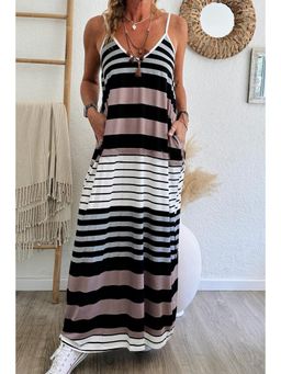 PARTIQ - Multi-Color Mixed Stripes Spaghetti Straps Maxi Dress