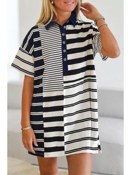 PARTIQ - Multi-Color Multi-Color Stripes Half Placket Polo Mini Dress