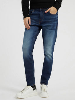 Guess - Blue Cotton Blend Solid Super Skinny Fit Jeans
