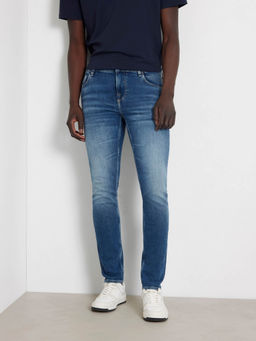 Guess - Blue Cotton Blend Solid Super Skinny Fit Jeans