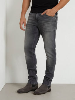 Guess - Grey Cotton Blend Solid Slim Fit Jeans