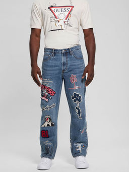 Guess - Blue Pure Cotton Printed Jeans