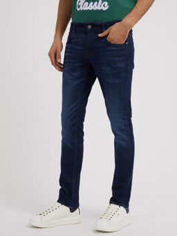 Guess - Blue Cotton Blend Solid Skinny Fit Jeans