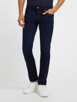 Guess - Blue Cotton Blend Solid Slim Fit Jeans
