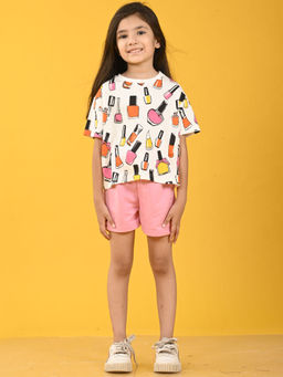 ANTHRILO - Nail Paint Pink Girls T-Shirt & Shorts (Set of 2)
