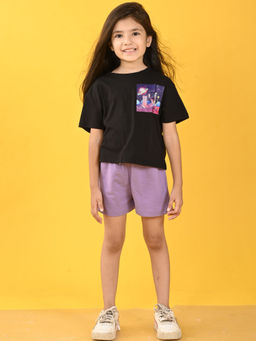 ANTHRILO - Planet Black Purple Girls T-Shirt & Shorts (Set of 2)