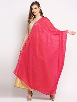 Dupatta Bazaar - Womens Rani Pink Cotton Chanderi Dupatta with Sequins Weaving