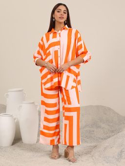 Libas - Orange Printed Crepe Co-Ords for Women