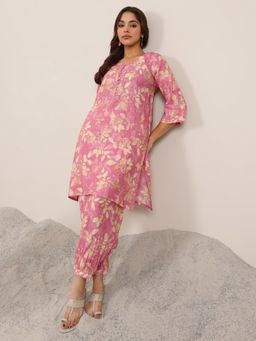 Libas - Pink Printed Silk Blend Co-Ords for Women