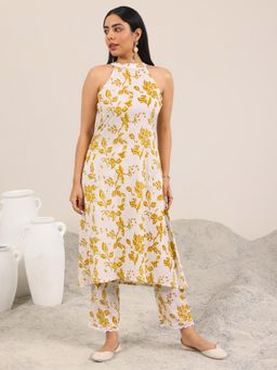 Libas - Off White Printed Pure Cotton A-Line Kurta Set for Women