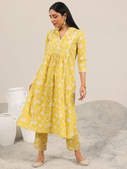 Libas - Yellow Printed Pure Cotton Straight Kurta Set for Women