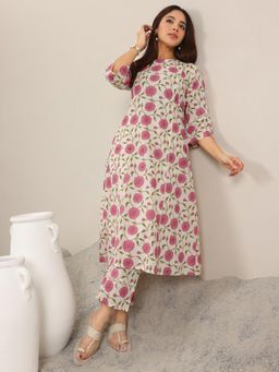 Libas - Off White Printed Pure Cotton Straight Kurta Set for Women