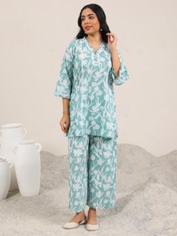 Libas - Green Printed Pure Cotton Co-Ords for Women
