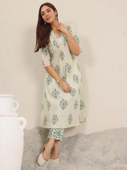 Libas - Off White Printed Pure Cotton A-Line Kurta Set for Women