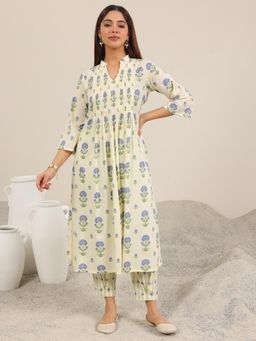 Libas - Off White Printed Pure Cotton Straight Kurta Set for Women