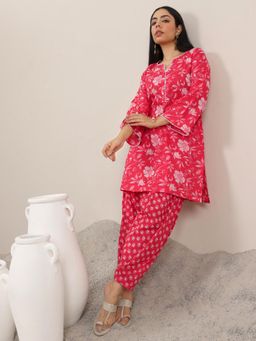 Libas - Pink Printed Pure Cotton Straight Kurta Set for Women