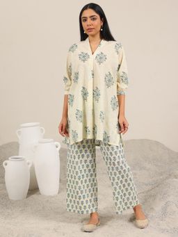 Libas - Off White Printed Pure Cotton Straight Kurta Set for Women