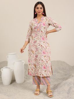 Libas - Off White Printed Pure Cotton Straight Kurta Set for Women