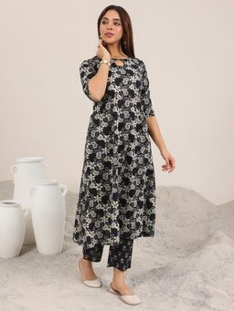 Libas - Black Printed Pure Cotton Straight Kurta Set for Women