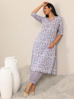 Libas - Lavender Printed Cotton Straight Kurta Set for Women