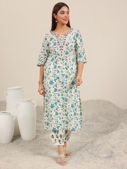 Libas - Off White Printed Cotton Straight Kurta Set for Women