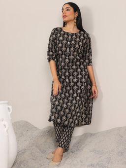Libas - Black Printed Cotton Straight Kurta Set for Women