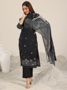 Libas - Black Abstract Kurta with Pant and Dupatta (Set of 3)