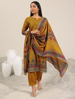 Libas - Mustard Floral Kurta with Salwar and Dupatta (Set of 3)