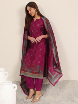 Libas - Magenta Floral Kurta with Salwar and Dupatta (Set of 3)